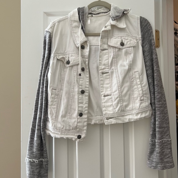 Free People White and Grey Hooded Denim Jacket - Picture 1 of 2